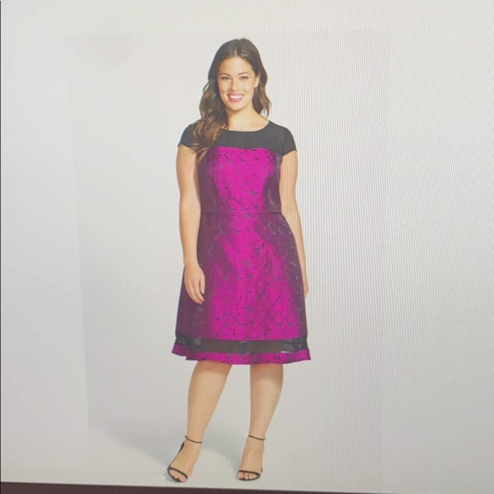 Chiffon Inset Jacquard Fit & Flare Dress